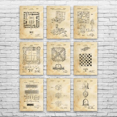 #ad Board Game Patent Posters Set of 9 Gameroom Decor Gaming Gift Game Room Art $139.95