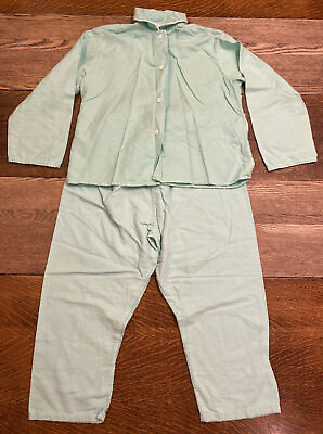 #ad VTG 60s Women’s 36 S M 2 Pc Pajama Set Flannel Mint Green Capri Elastic Waist $34.99