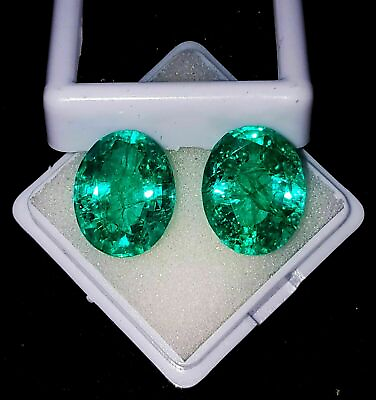 #ad 14 Ct Natural Zambian Green Emerald Oval Cut Certified Stunning Gemstone Pair $17.99