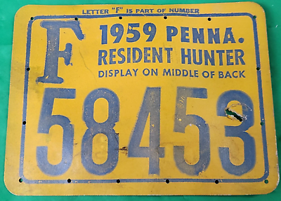#ad 1959 PENNA Penna HUNTER RESIDENT Cardboard Hunting License Coat Tag $3.95