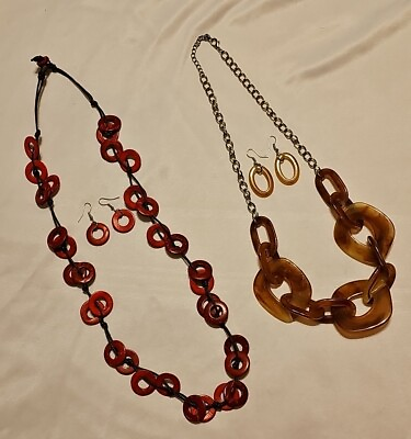 #ad Paparazzi Jewelry Wood Necklace Earrings set Pink Brown Collection Lucite $7.50