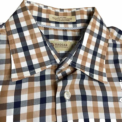#ad Haggar 1926 Originals Size 15 1 2 34 35 Long Sleeve Shirt Brown Blue Plaid $8.00