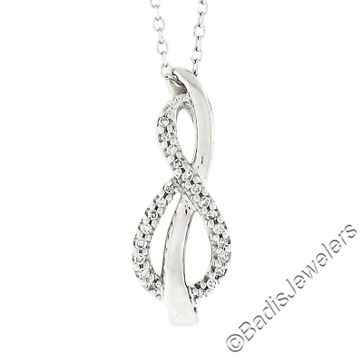 #ad NEW 10k White Gold Prong Set Diamond Petite Mom#x27;s Infinity Pendant amp; 14k Chain $318.40