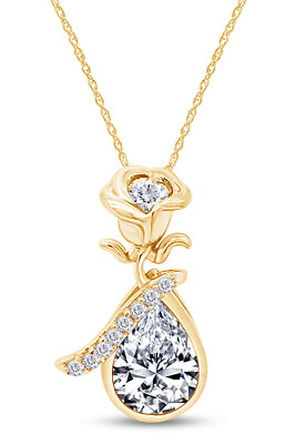 #ad Simulated Diamond Rose Teardrop Pendant Necklace in 14K Yellow Gold Plated $150.11
