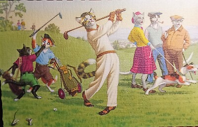 #ad CATS KITTENS Golfing Eugen Hartung MAINZER Postcard 4883 Belgium Anthropomorphic $7.50