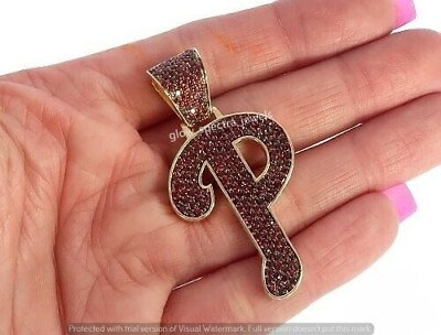 #ad Men#x27;S Letter P Pendant 2 CT Round Simulated Garnet 925 Silver Gold Plated $126.35