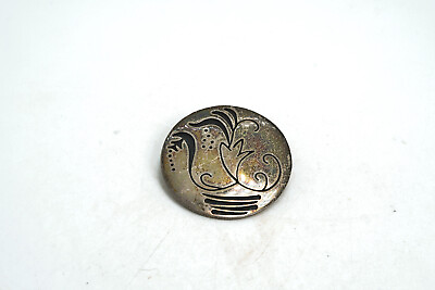 #ad FCM Vintage Mexico Sterling Silver Disk Circle Brooch Pendant Floral Design $80.00