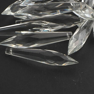 Lot 12 vintage Czech crystal clear spear faceted glass chandelier prisms 2.5quot; $22.00