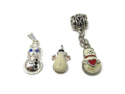 #ad Three Snowman Charms Vintage Christmas Jewelry $8.99