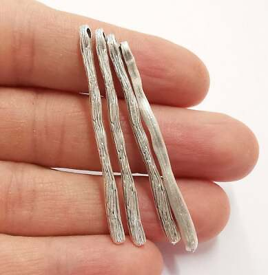 #ad 4 Pcs Stick Rod Bar Textured Dangle Charms Antique Silver Plated jewelry Parts $2.45