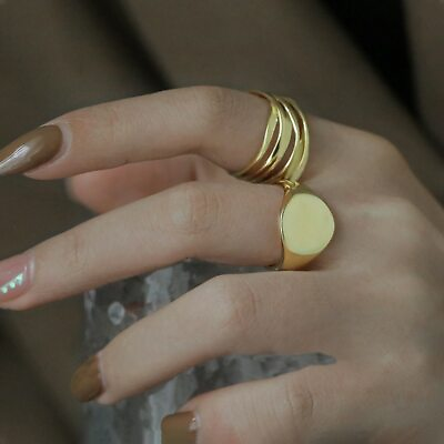 #ad Glossy Metal Opening Ring Minimalist Geometric Round Fashion Casual Jewelry Gift $2.36