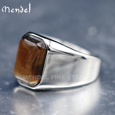 #ad MENDEL Mens Stainless Steel Natural Tiger Eye Stone Ring For Men Size 7 8 9 15 $11.99