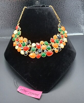 #ad New Betsey Johnson Colorful Plastic Bead Goldtone Statement Necklace With Tag $19.99