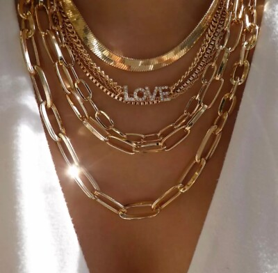 #ad Women#x27;s Fashion Bohemian Jewelry Gold Multilayered Love Chain Necklace 294 27 $11.66