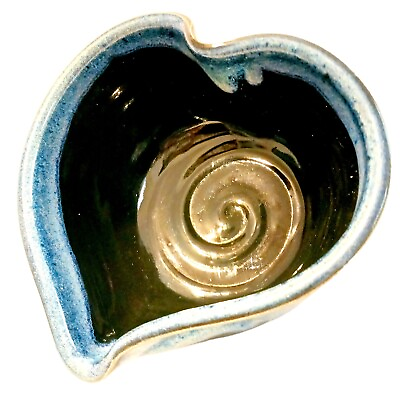 #ad Studio Art Pottery Heart Shape Bowl Dish Drip Glaze Shades of Blue Artist Signed $14.00