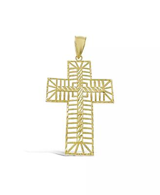 #ad 10k Gold Cross Pendant Filigree Mens Charm 2.2quot; $291.60