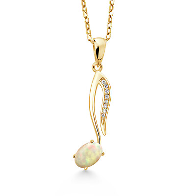 #ad 0.42 Ct White Ethiopian Opal 18K Yellow Gold Plated Silver Pendant with Chain $68.00