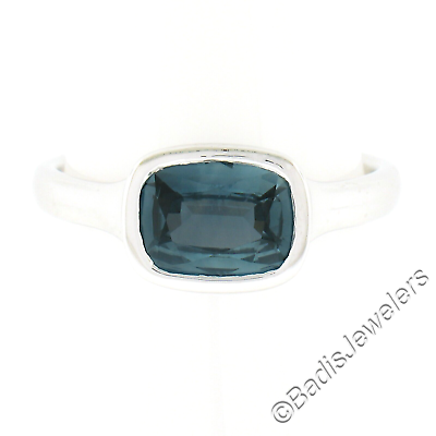 #ad NEW Platinum GIA 2.04ct Bezel Set Greenish Blue Sapphire Sideway Solitaire Ring $2398.40