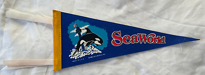 #ad Sea World Vintage Pennant 1980 Souvenir Killer Whale Shamu 12” Made in USA $18.00