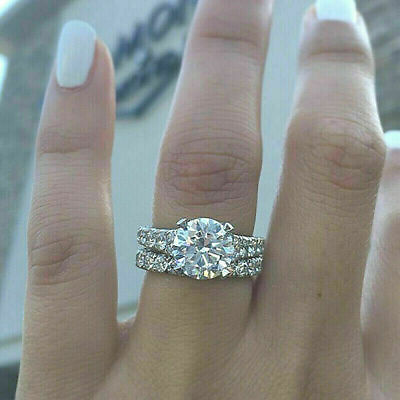 #ad 3CT Lab Created Diamond Engagement Ring Wedding Bridal Set 14k White Gold Finish $37.35