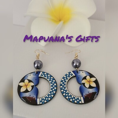 #ad Hawaiian Tribal Plumeria Acrylic Earrings $13.00