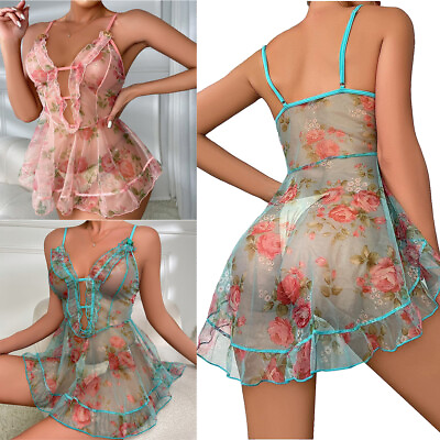 #ad Women Sexy Lingerie Lace Sheer Babydoll Mini Dress Underwear Nightwear Sleepwear $7.43