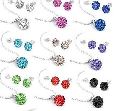 #ad 20set lot 10mm mix clay best crystal shamballa necklace pendant earrings set $7.79