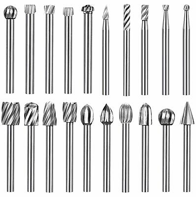 #ad 20PCS HSS Rotary Burrs for Wood Carving Burr Drill Bit Set 1 8quot; for Dremel Tool $13.99