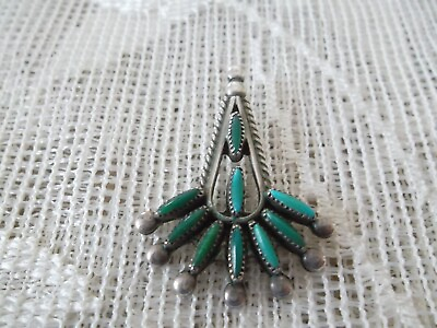 #ad Zuni Sterling Silver amp; Needle Point Turquoise Pendant Necklace Signed EBW $69.50