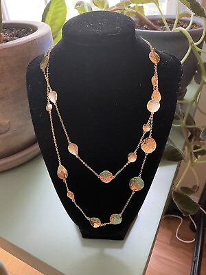 #ad Melinda Maria Necklace Hammered Gold Disks 38quot; Long Two Ways To Wear $29.95