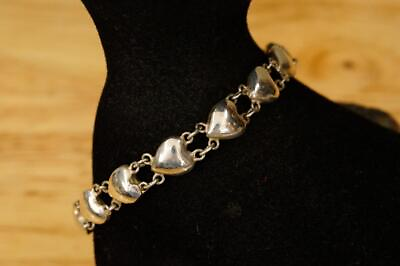 #ad Estate Jewelry 8MM Fancy Link Puffed Heart 925 Sterling Silver Bracelet 7.5quot; $28.99