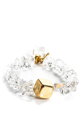 #ad Timeless Pearly Womens Gold Plated Crystal Beaded Statement Dice Bracelet $119.99