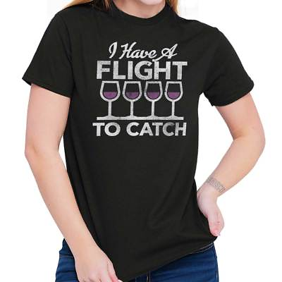 #ad I Have A Flight To Catch Funny Wino Drinking Womens Short Sleeve Crewneck Tee $21.99