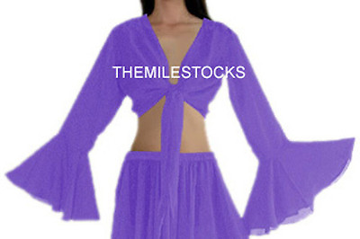 #ad Medium Purple TMS Ruffle Wrap Top Tie Belly Dance Choli Long Gypsy 25 Color $16.99