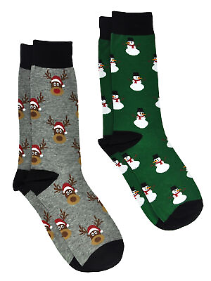 #ad Men#x27;s Christmas Socks Snowmen All Over Print amp; Reindeer Size 10 13 2 Pair Set $13.99