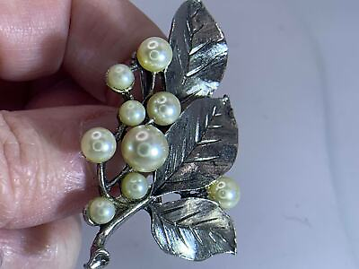 #ad Flower Berry Branch Pearl Vintage Silver Pin Brooch V 3528 $19.99