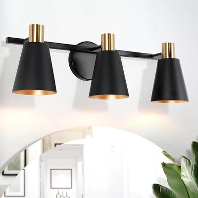 #ad Uolfin Black and Plated Gold Bathroom Wall Sconce 22 in. 3 Light Modern Vanity $44.95
