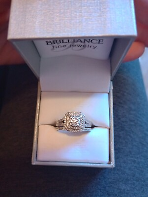 #ad Women#x27;s Sterling Silver Princess cut Diamond wedding ring set $99.00