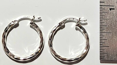 #ad Hoop Earrings Diamond Cut 925 Sterling Silver 3 4 inch Round 2mm Thick # 9 $13.95