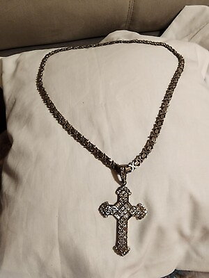 OXIDZED STERLING SILVER ITALIAN NECKLACE WITH CROSS PENDANT OVER 140 GRAMS $425.00