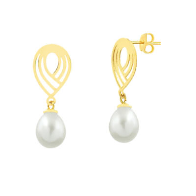 #ad Freshwater Pearl Drop Dangle Earrings 18k Solid Yellow Gold for Women $155.33