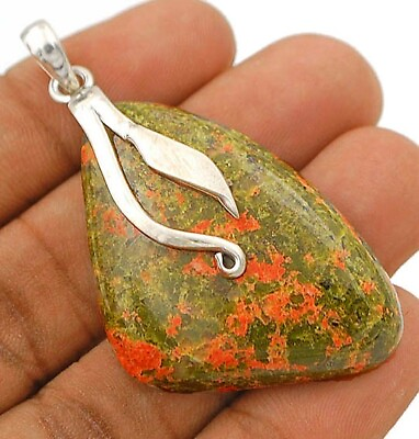 #ad Natural Unakite 925 Solid Sterling Silver Pendant JH9 8 $29.99