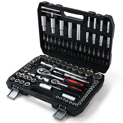 #ad 108Pcs Mechanics Tool Set Kit 6 Point Socket Ratchet Wrench Repair Toolset Case $64.99