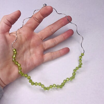 #ad Collar Wire Necklace Green Faceted Beads Silver Tone Twisted $15.02