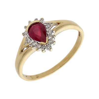 #ad Pre Owned 9ct Yellow Gold Ruby amp; Diamond Pear Cluster Ring Size: S 9ct gold F... GBP 194.35