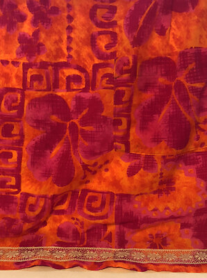 #ad VTG 1950’s Style Hawaiian Waist Apron Pocket Pink And Orange Hibiscus Flowers $23.20