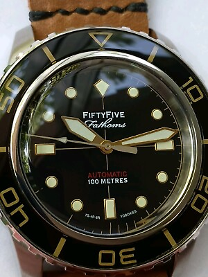 #ad Fifty Five Fathoms Watch Black Gold Yobokies ModSNZH57 Horween Leather NEW $720.00