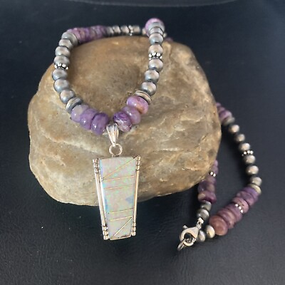 #ad US Womens Navajo Purple Charoite White Opal Sterling Necklace Pendant 13435 $620.69