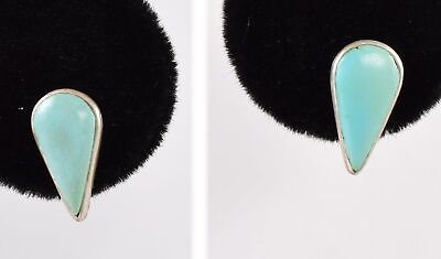 #ad VTG Native American Natural Turquoise Pear Shaped Sterling Silver Stud Earrings $56.00