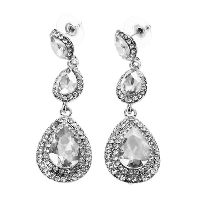 #ad Geometric Water Drop Crystal Bridal Long Drop Pendant Earrings for Women1483 $5.10